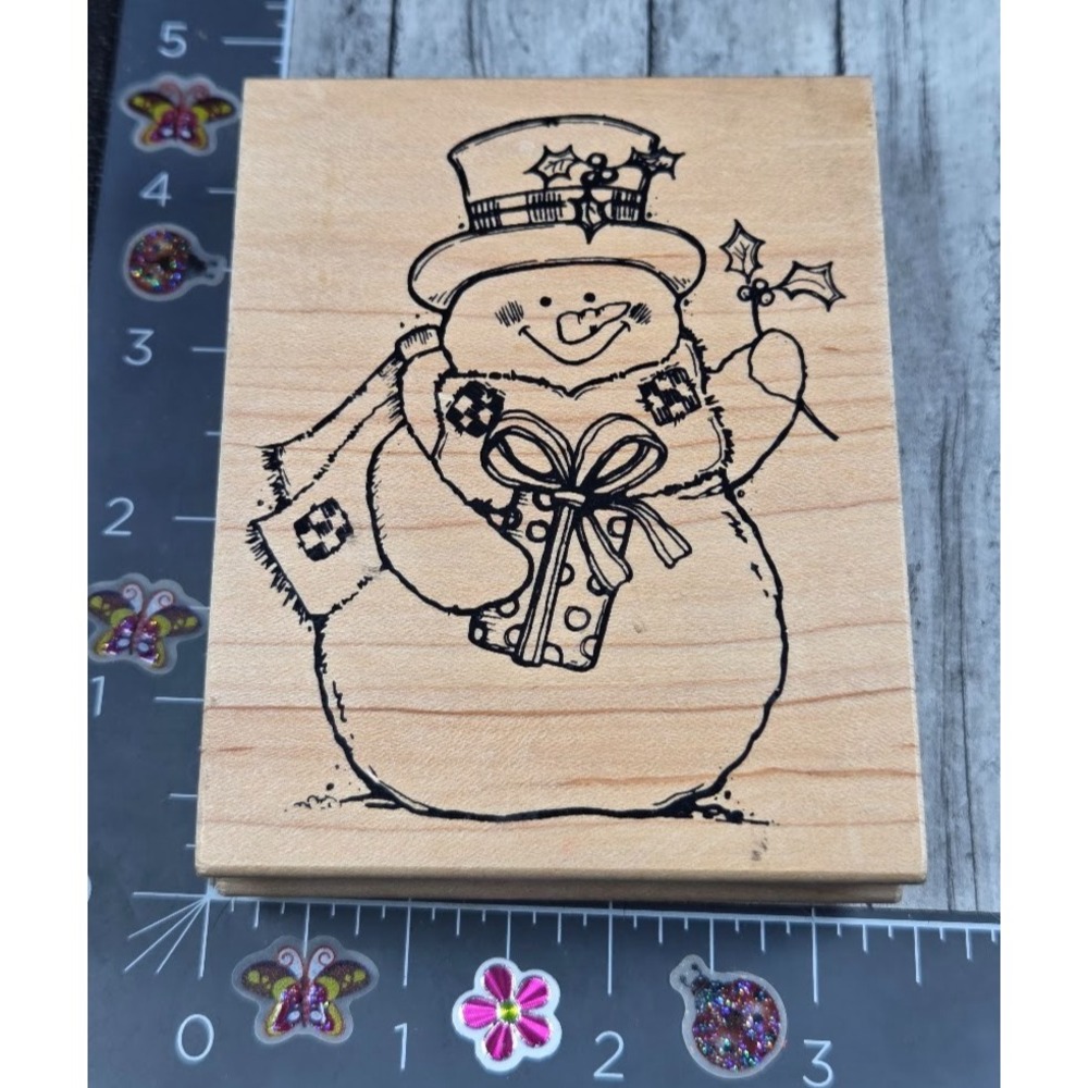 Great Impressions Christmas Snowman Gift J49 Rubber Stamp Wood #B29